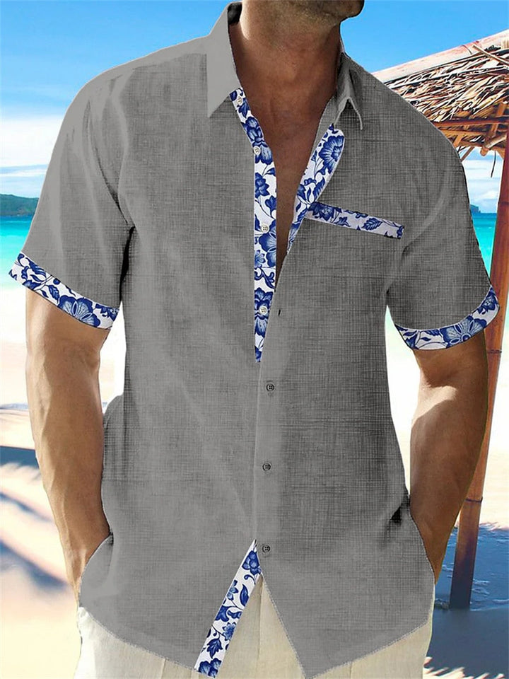 Modèle portant une chemise homme légère et polyvalente, style décontracté chic pour le printemps.