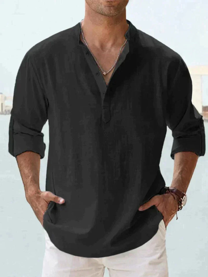 Chemise casual hommes, col ouvert, parfaite pour un look estival décontracté et très confortable.