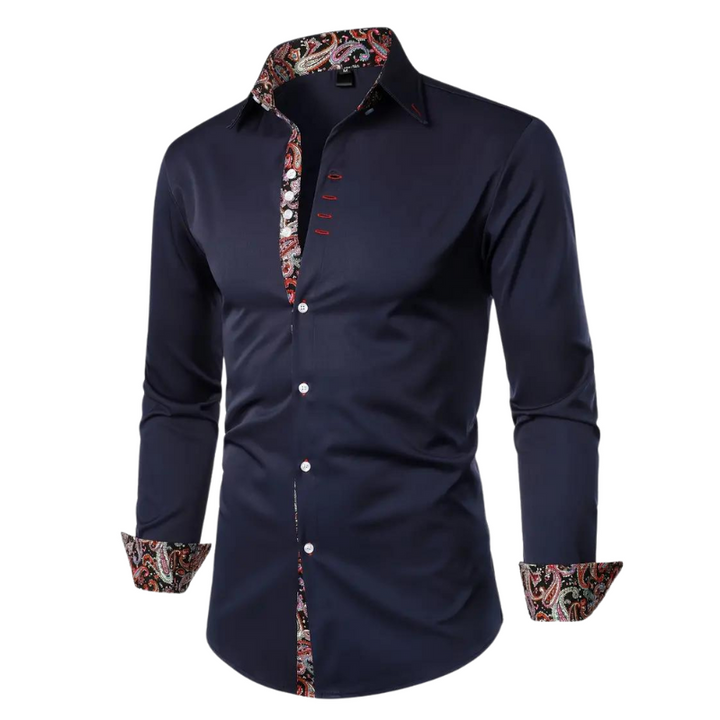Chemise homme élégante à motif paisley, tissu haut de gamme, coupe ajustée, idéale événements formels et semi-formels.