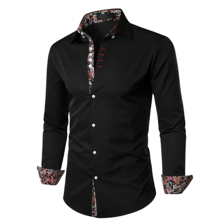 Chemise homme élégante à motif paisley, tissu haut de gamme, coupe ajustée, idéale événements formels et semi-formels.