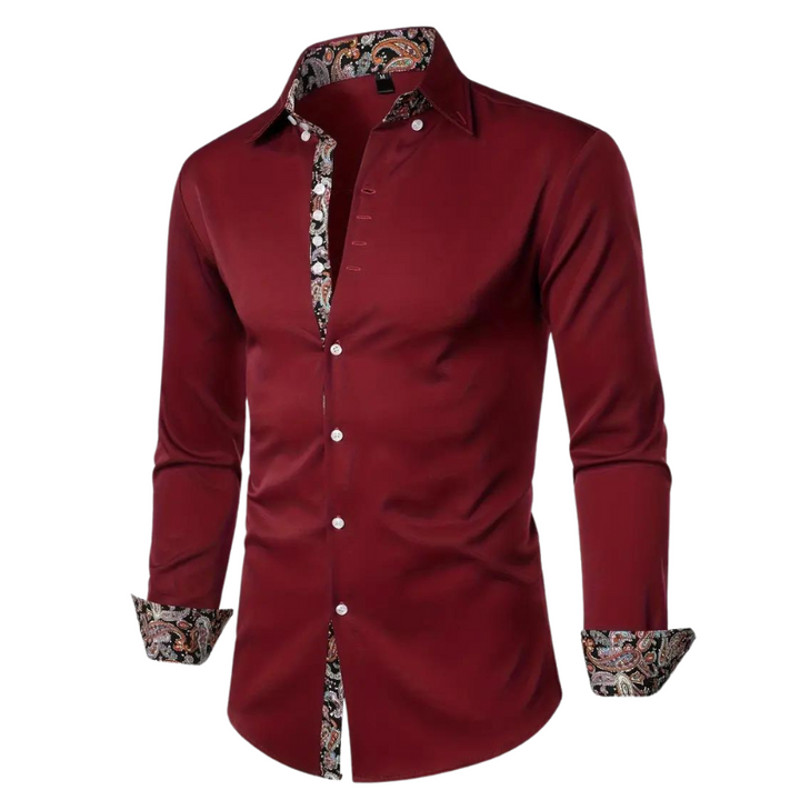Chemise homme élégante à motif paisley, tissu haut de gamme, coupe ajustée, idéale événements formels et semi-formels.