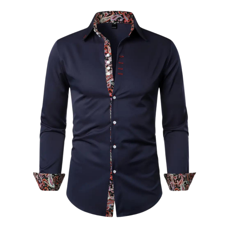 Chemise homme élégante à motif paisley, tissu haut de gamme, coupe ajustée, idéale événements formels et semi-formels.
