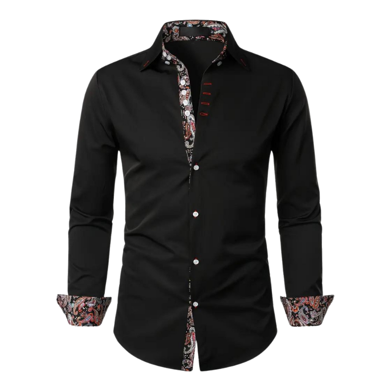Chemise homme élégante à motif paisley, tissu haut de gamme, coupe ajustée, idéale événements formels et semi-formels.