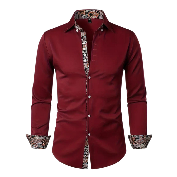 Chemise homme élégante à motif paisley, tissu haut de gamme, coupe ajustée, idéale événements formels et semi-formels.