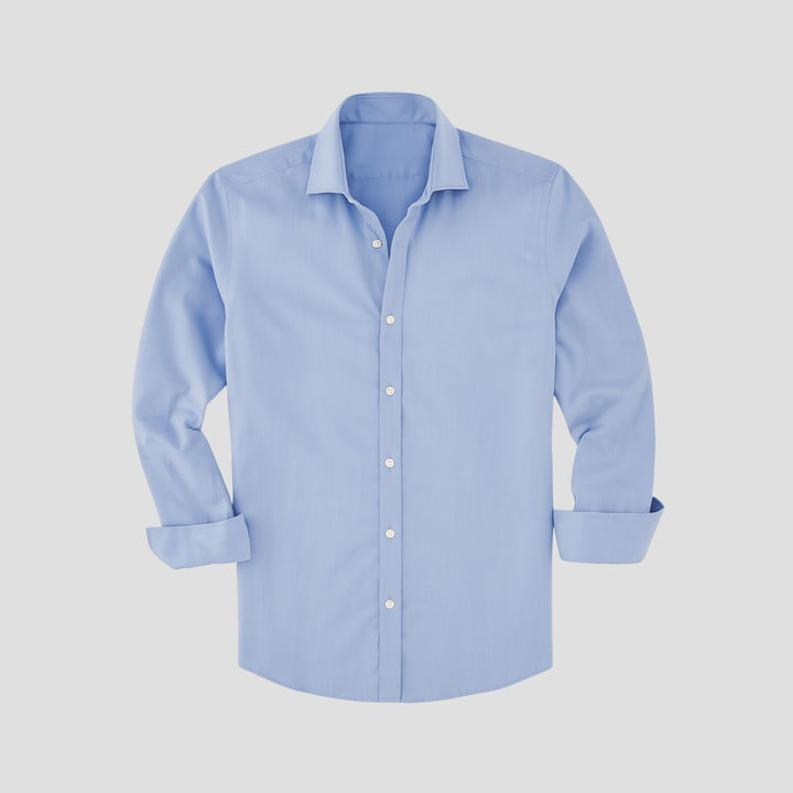 "Chemise homme en coton élégant avec coupe cintrée, col italien semi-ouvert et poignets ajustables."