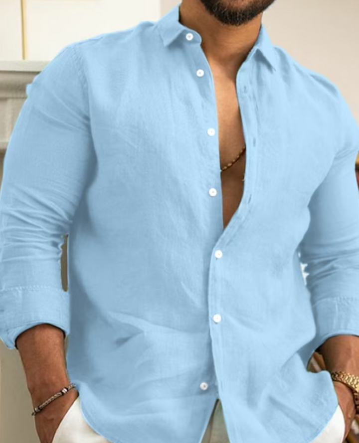 Chemise homme en lin, coupe élégante et confortable.  Tissu léger et respirant, idéale pour toutes occasions.