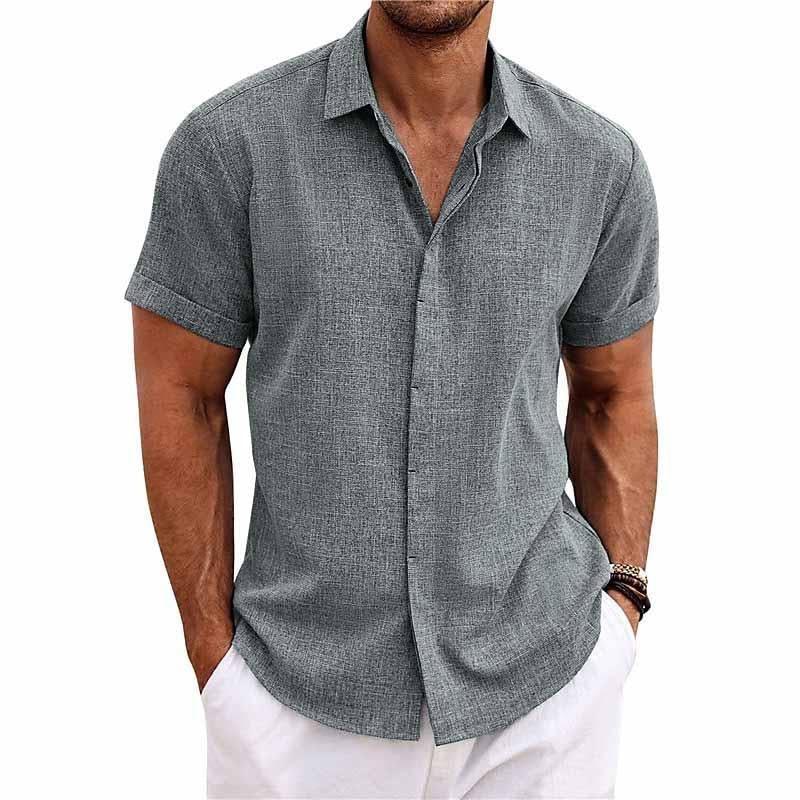 Chemise homme en lin et coton, col revers.  Élégante et confortable pour l'été.