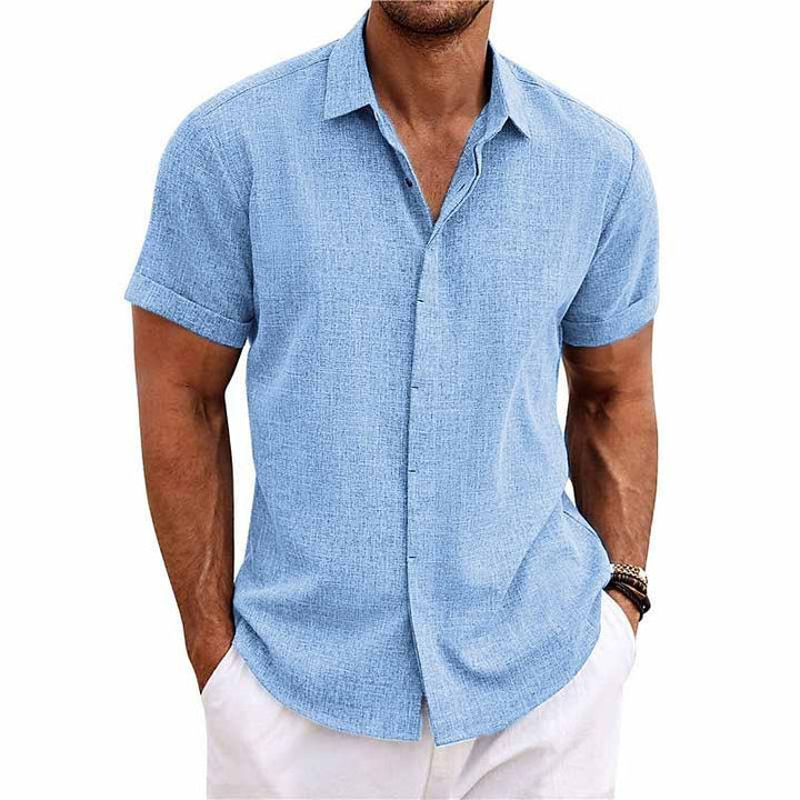 Chemise homme en lin et coton, col revers.  Élégante et confortable pour l'été.