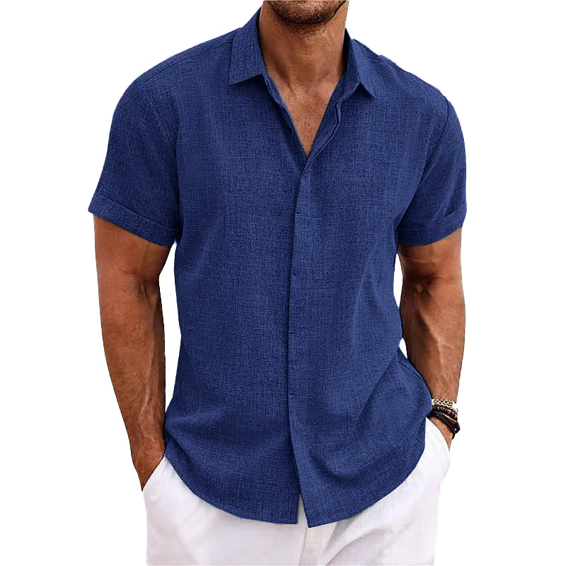 Chemise homme en lin et coton, col revers.  Élégante et confortable pour l'été.