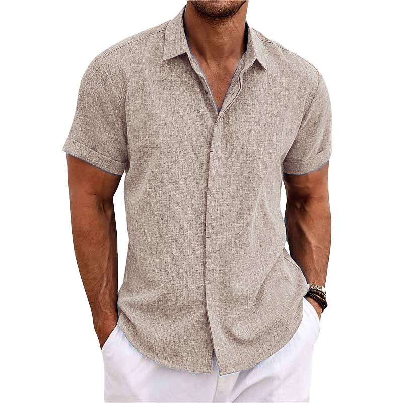 Chemise homme en lin et coton, col revers.  Élégante et confortable pour l'été.