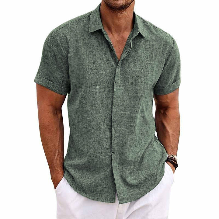 Chemise homme en lin et coton, col revers.  Élégante et confortable pour l'été.