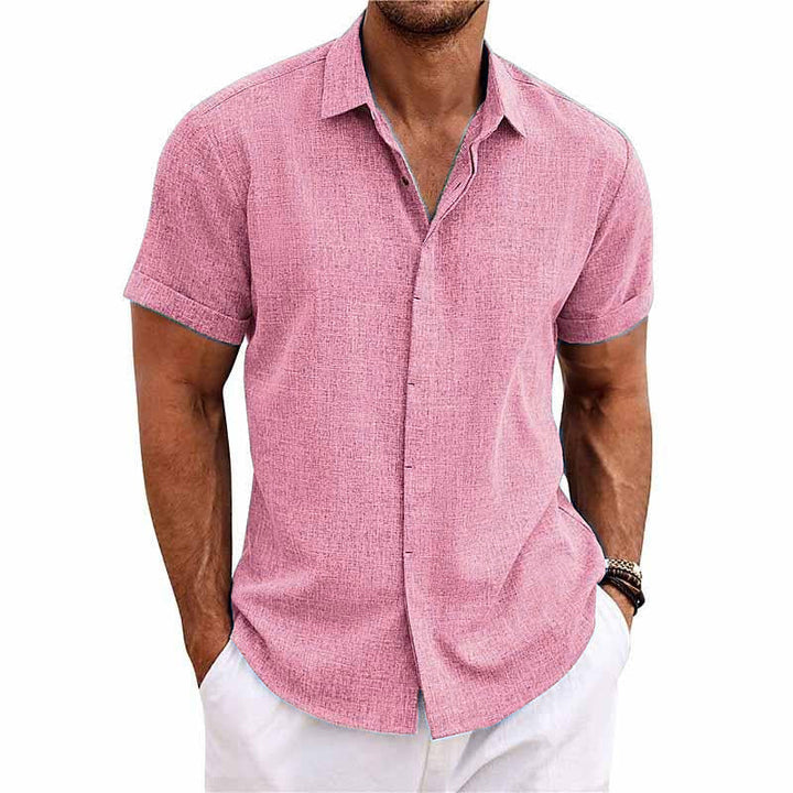 Chemise homme en lin et coton, col revers.  Élégante et confortable pour l'été.