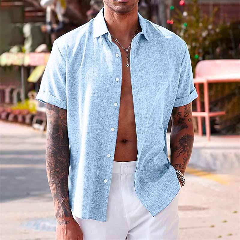 Chemise homme en lin et coton, col revers.  Élégante et confortable pour l'été.