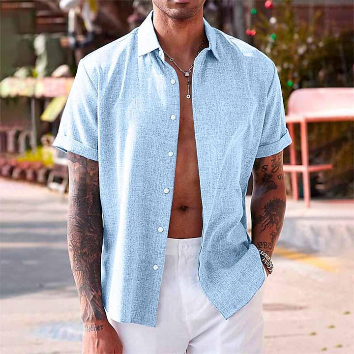 Chemise homme en lin et coton, col revers.  Élégante et confortable pour l'été.