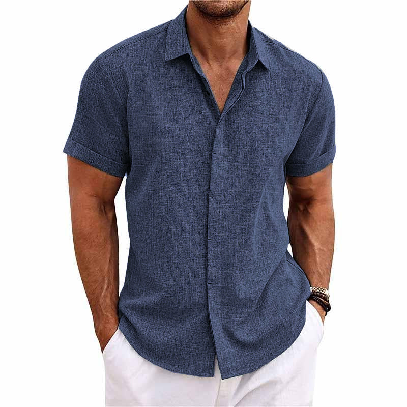 Chemise homme en lin et coton, col revers.  Élégante et confortable pour l'été.