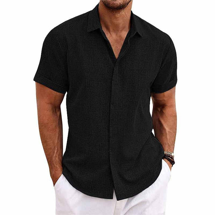 Chemise homme en lin et coton, col revers.  Élégante et confortable pour l'été.