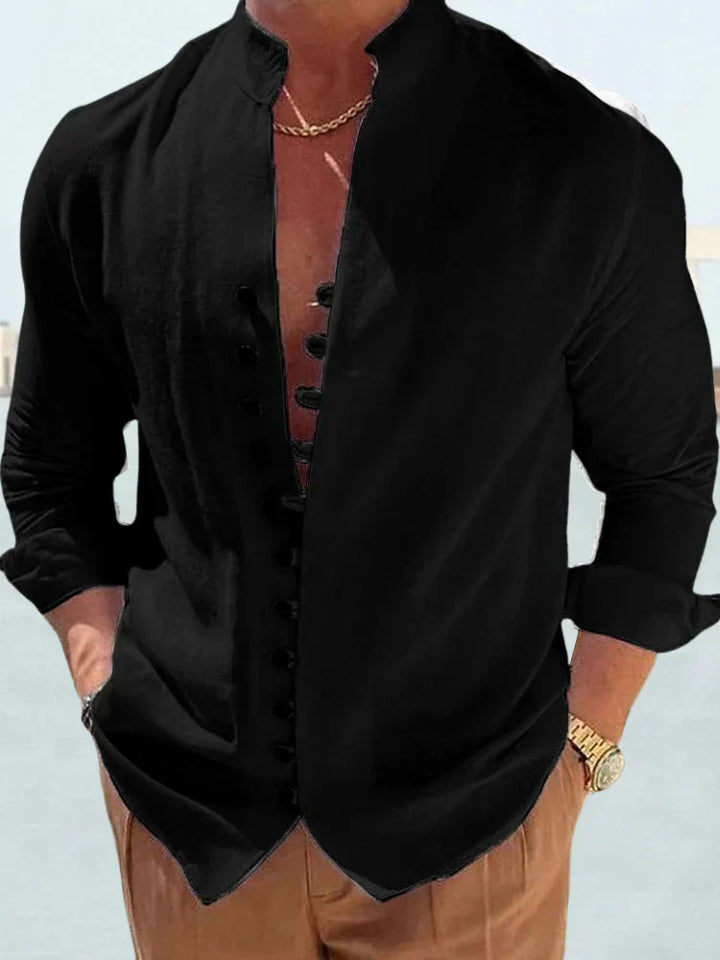 "Chemise homme en lin mélangé, élégante et aérée, parfaite pour l'été; plusieurs couleurs disponibles."
