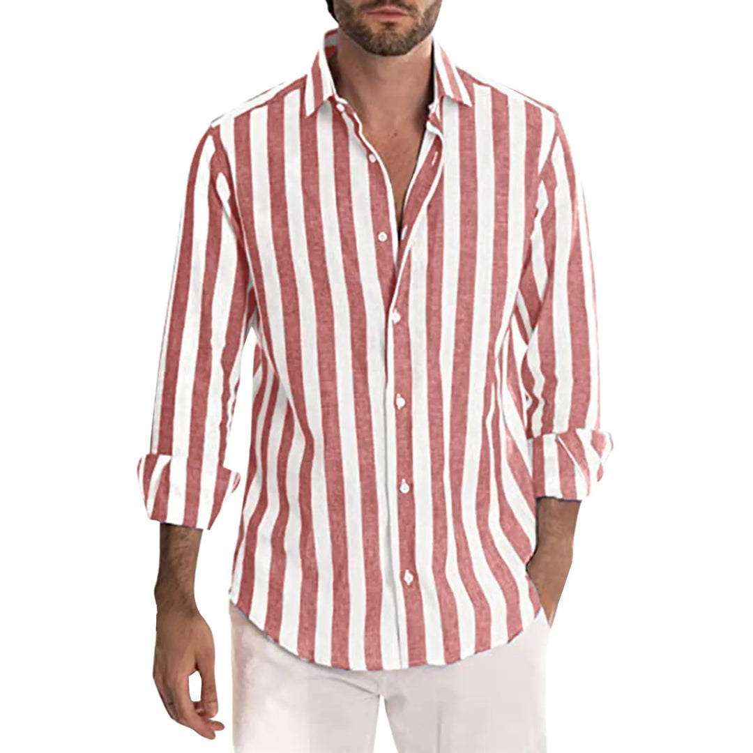 Chemise homme en lin, style décontracté chic.  Manches longues, rayures.