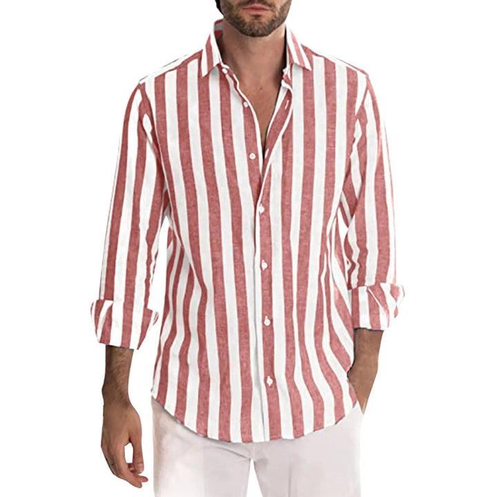 Chemise homme en lin, style décontracté chic.  Manches longues, rayures.