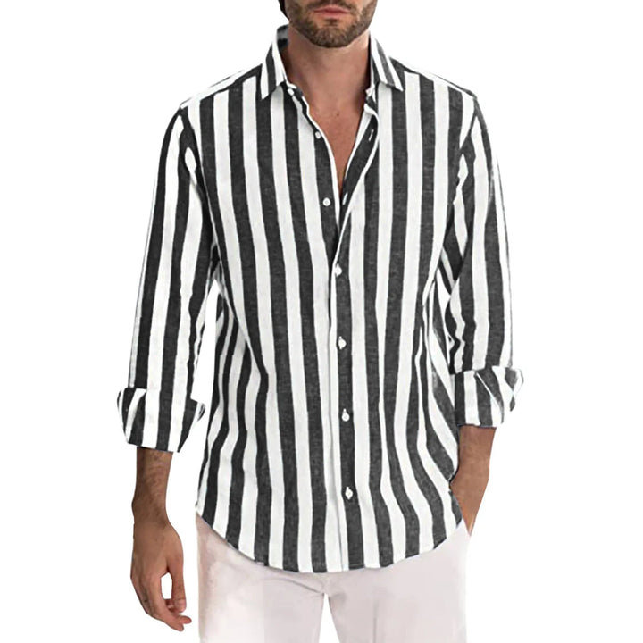 Chemise homme en lin, style décontracté chic.  Manches longues, rayures.