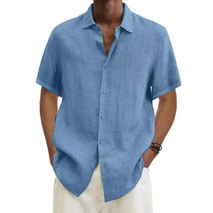 Chemise homme été, manches courtes, coton léger.  Style décontracté, coupe moderne.  Confort optimal.