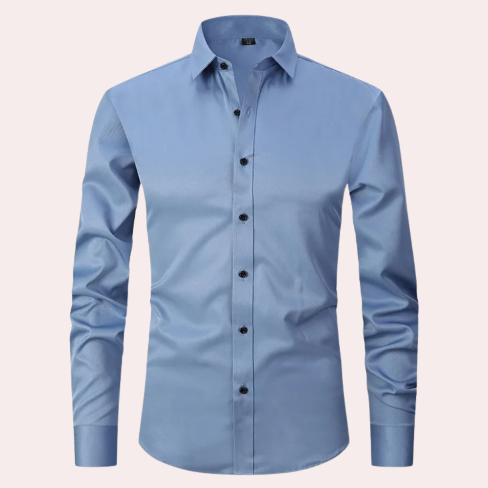 Chemise homme extensible, coupe élégante, tissu confortable.  Idéale pour le bureau ou les sorties.