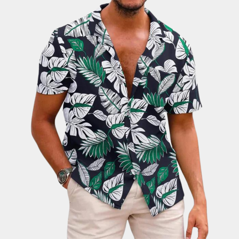 Chemise homme fleurie, style tropical, à manches courtes, pour un confort léger en mode estivale.