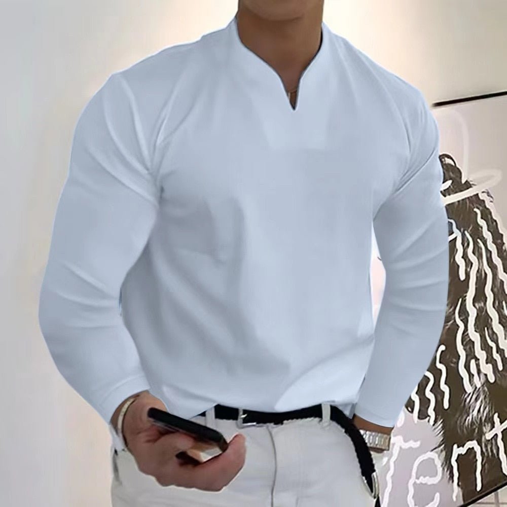 Chemise homme Franky, col V, manches longues, anti-transpiration. Confort et style décontracté pour l'automne.