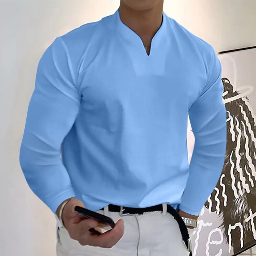 Chemise confortable Franky, col V, manches longues. Vêtement homme polyvalent pour automne, séchage rapide.