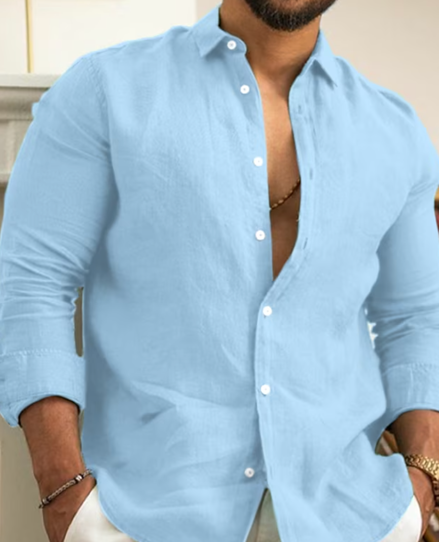 Chemise homme décontractée chic, manches longues, style moderne et raffiné pour diverses occasions avec confort.