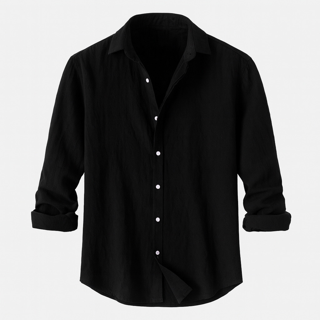 Détail: tissu léger et respirant d'une chemise homme boutonnée, parfaite pour le printemps/été.