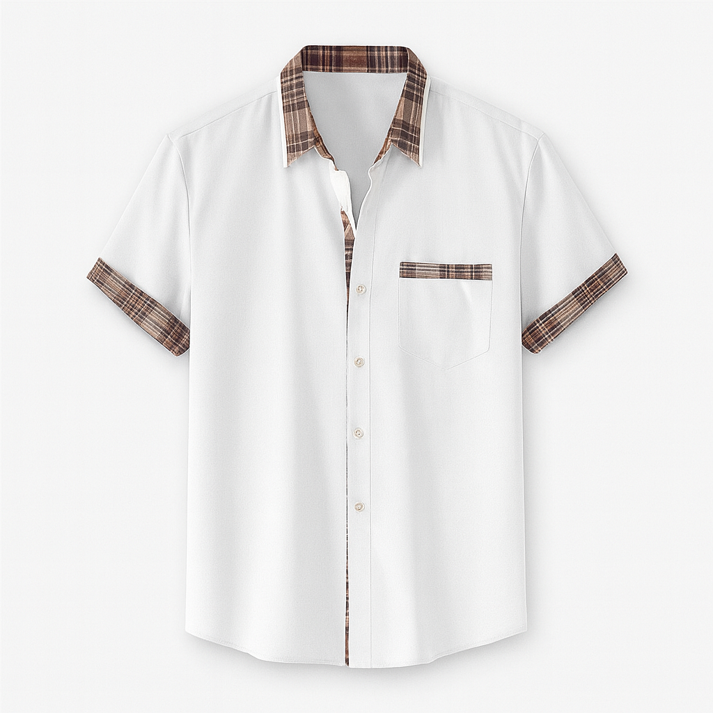 Chemise homme élégante à manches courtes, idéale pour un style décontracté chic et polyvalent en été.