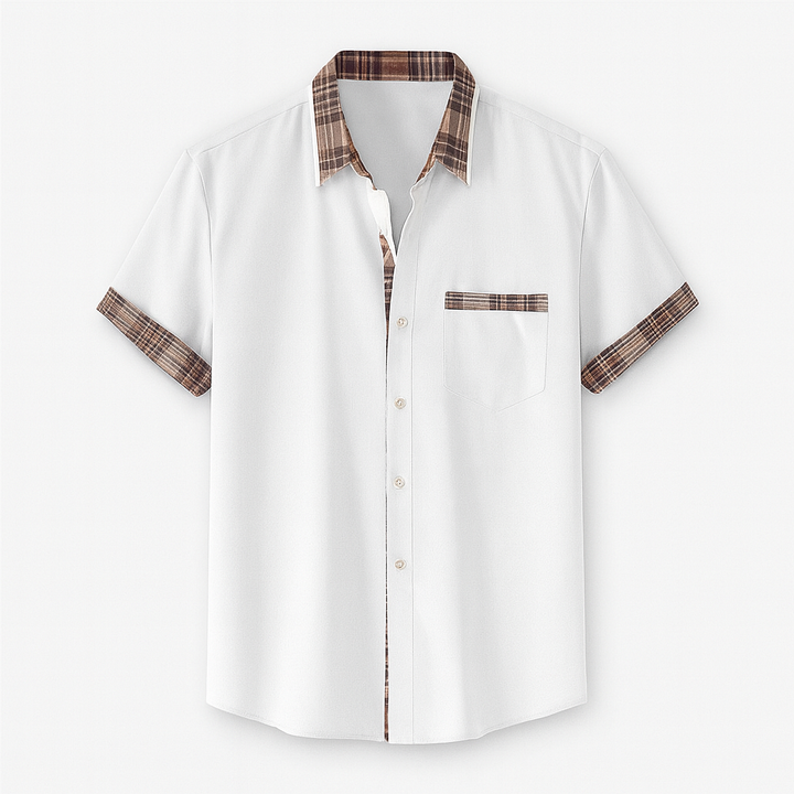 Chemise homme élégante à manches courtes, idéale pour un style décontracté chic et polyvalent en été.