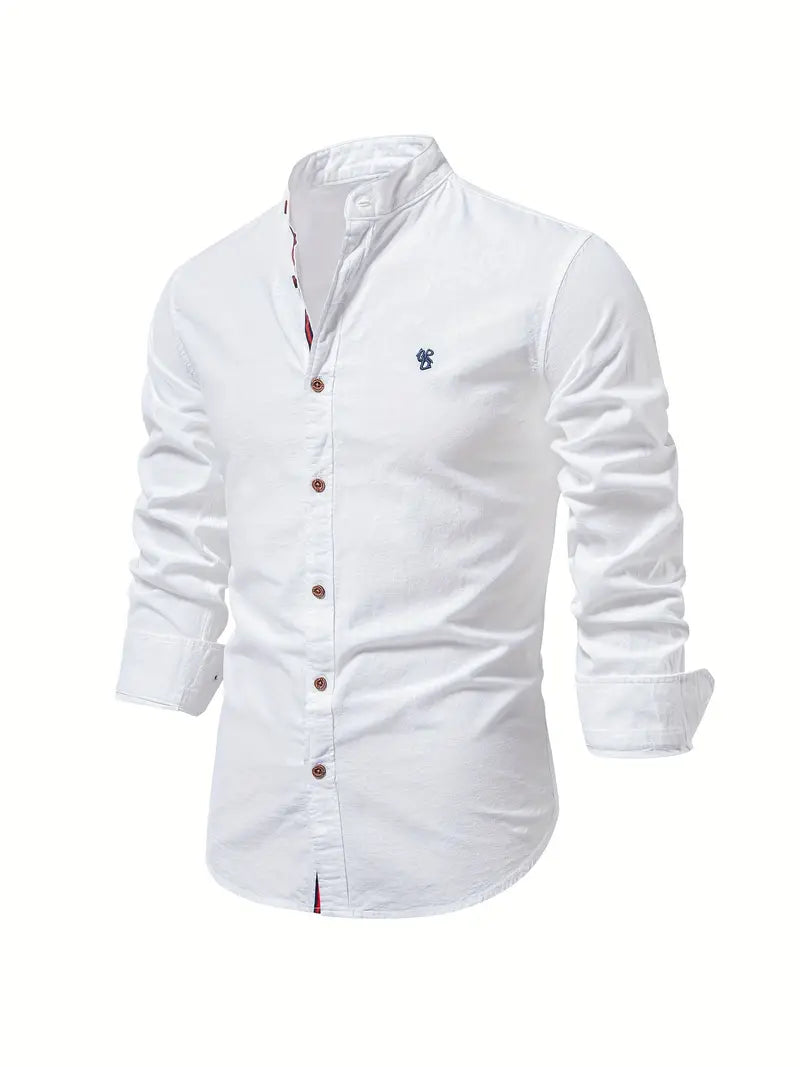 Texture respirante d'une chemise homme chic à manches longues, parfaite pour le confort printanier. Mode masculine.