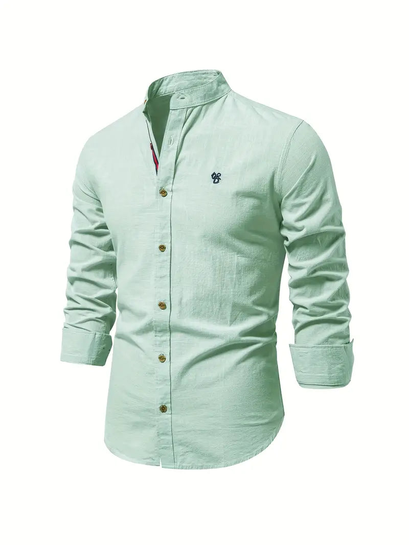 Chemise homme boutonnée à manches longues, style décontracté chic et respirant. Idéale pour le printemps et le bureau.