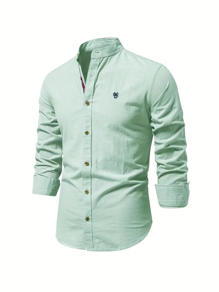 Chemise homme boutonnée à manches longues, style décontracté chic et respirant. Idéale pour le printemps et le bureau.