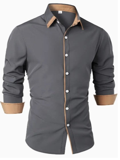 Chemise homme élégante à manches longues, coupe ajustée, style moderne pour bureau ou décontracté.