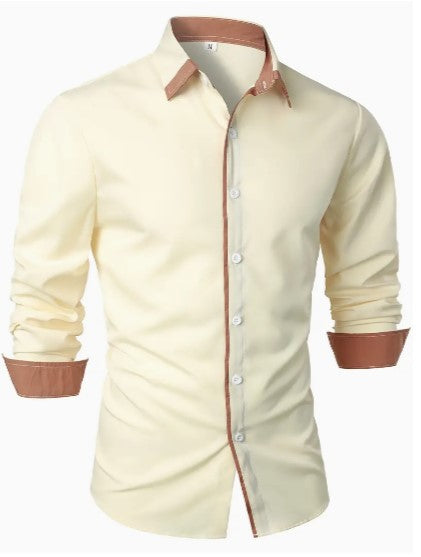 Chemise bureau homme moderne avec détails de contraste subtils, un choix élégant pour le professionnel.