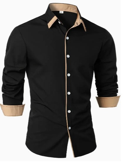 Chemise décontractée homme chic à manches longues, parfaite pour un look stylé et facile à porter au quotidien.