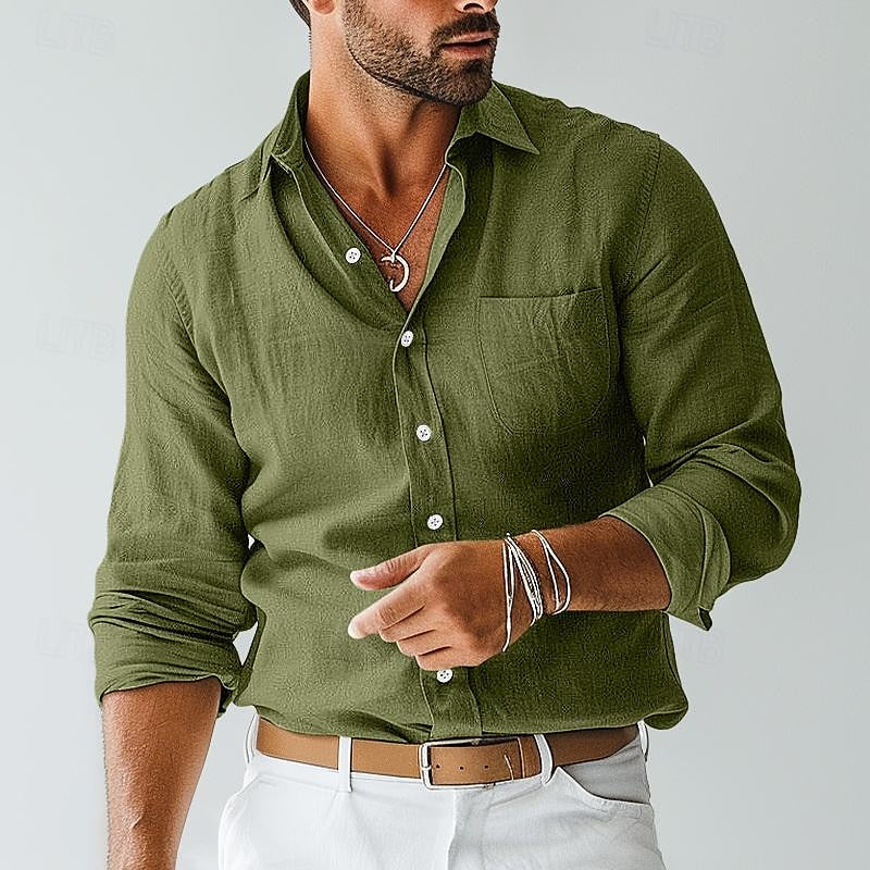 Chemise homme manches longues en lin, coupe décontractée, élégante et légère.  Idéale pour l'été.
