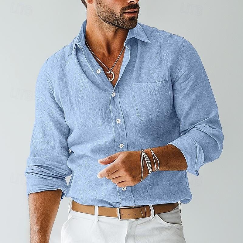 Chemise homme manches longues en lin, coupe décontractée, élégante et légère.  Idéale pour l'été.