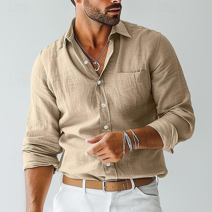 Chemise homme manches longues en lin, coupe décontractée, élégante et légère.  Idéale pour l'été.