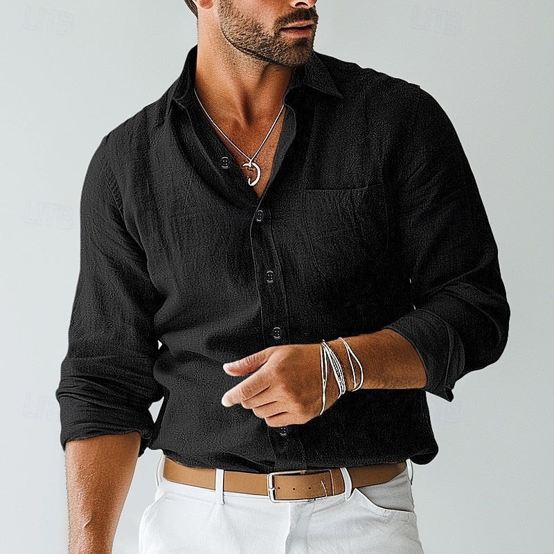 Chemise homme manches longues en lin, coupe décontractée, élégante et légère.  Idéale pour l'été.