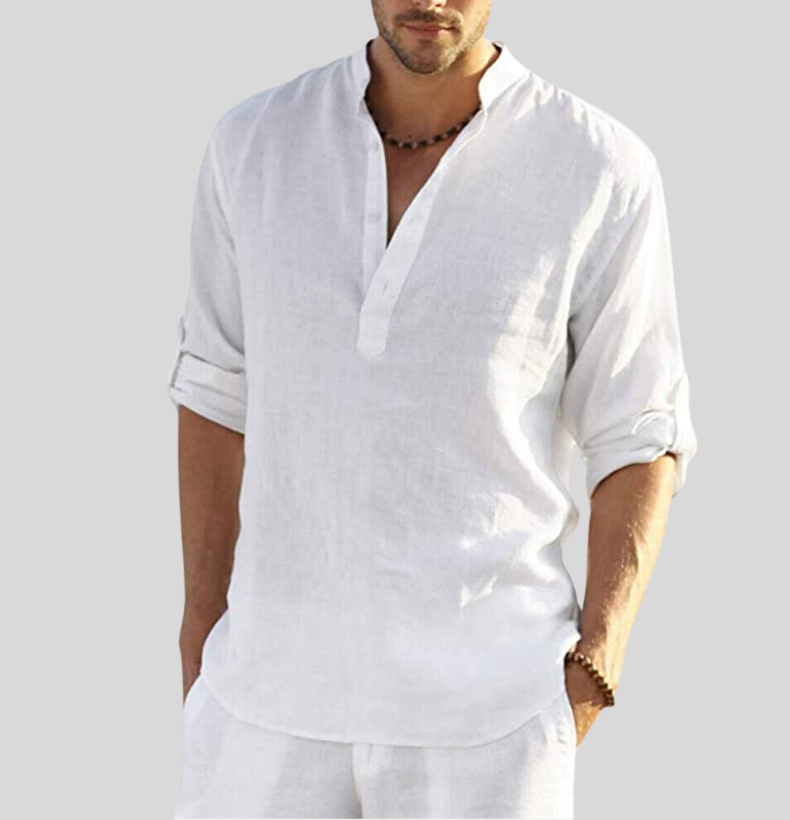 Chemise homme manches longues en lin, élégante et décontractée.  Tissu léger et respirant.