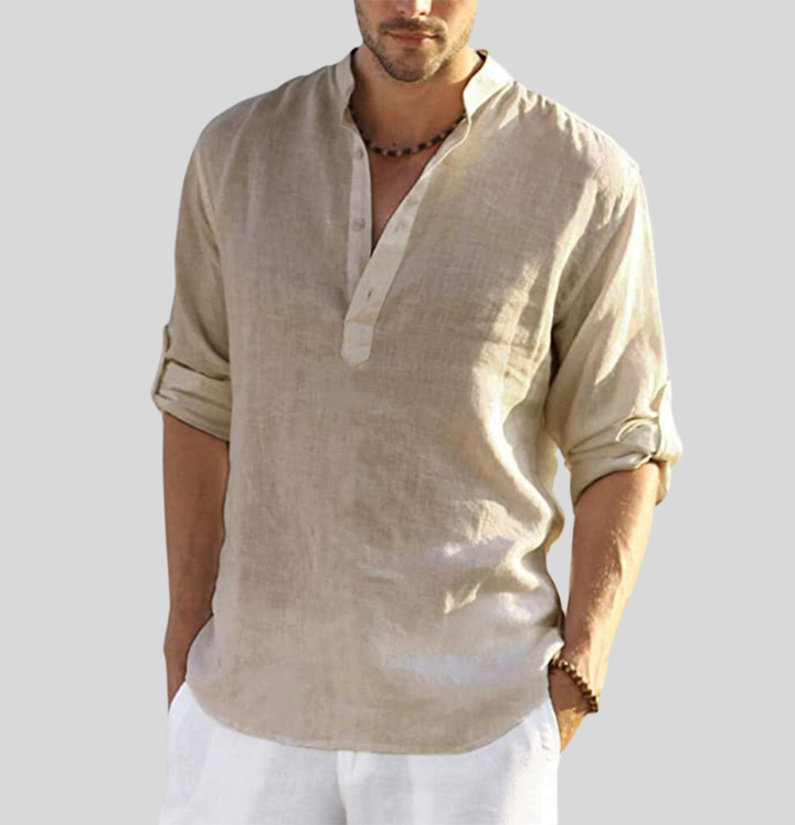 Chemise homme manches longues en lin, élégante et décontractée.  Tissu léger et respirant.