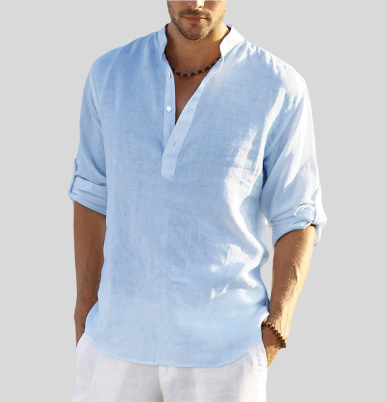 Chemise homme manches longues en lin, élégante et décontractée.  Tissu léger et respirant.