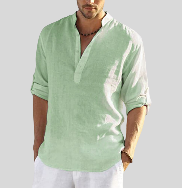 Chemise homme manches longues en lin, élégante et décontractée.  Tissu léger et respirant.