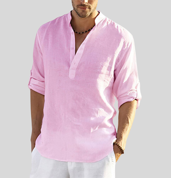 Chemise homme manches longues en lin, élégante et décontractée.  Tissu léger et respirant.
