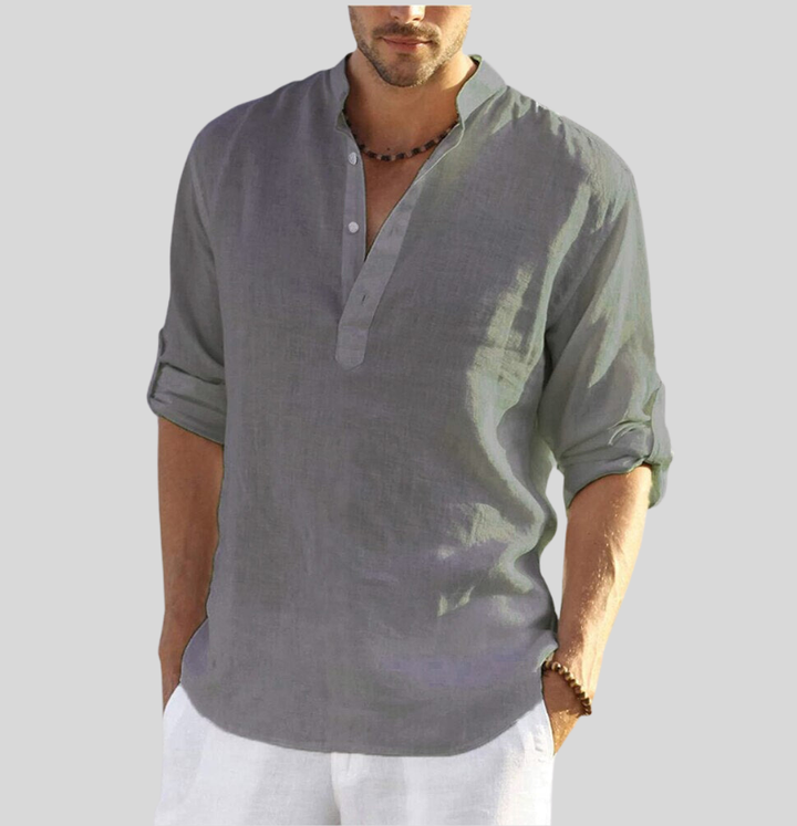 Chemise homme manches longues en lin, élégante et décontractée.  Tissu léger et respirant.
