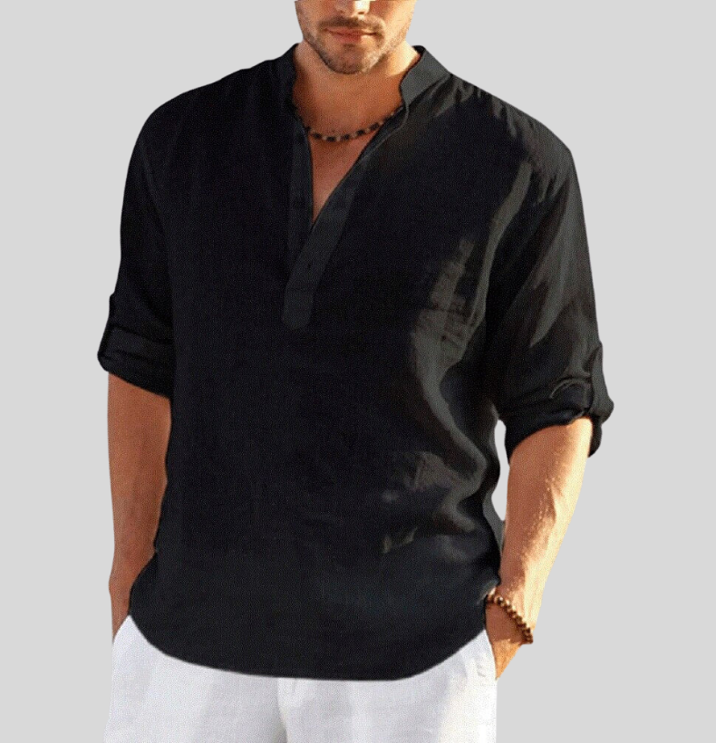 Chemise homme manches longues en lin, élégante et décontractée.  Tissu léger et respirant.